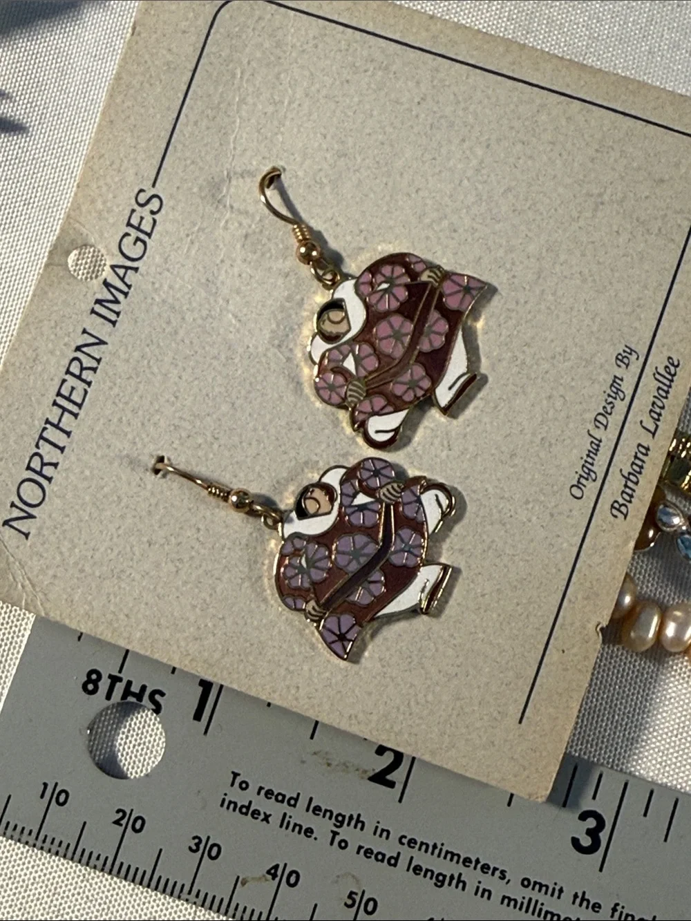 Vintage B Lavallee Purple Floral w Family Enamel Earrings & brooch set Guc